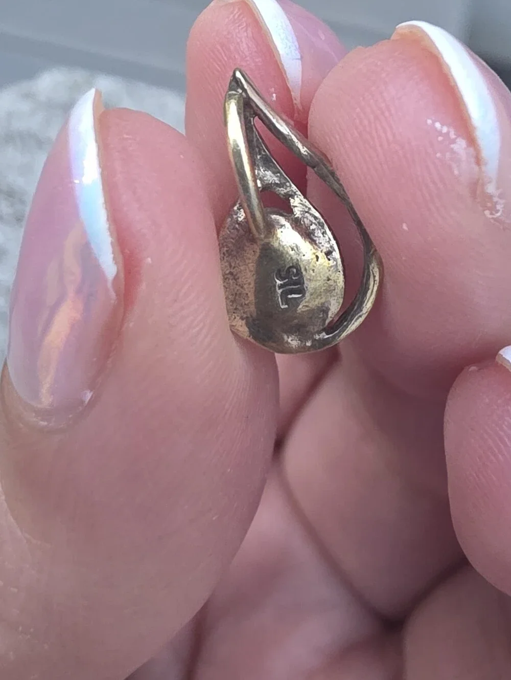 925 Gold Toned Opal Teardrop Pendant in Iridescent Blue